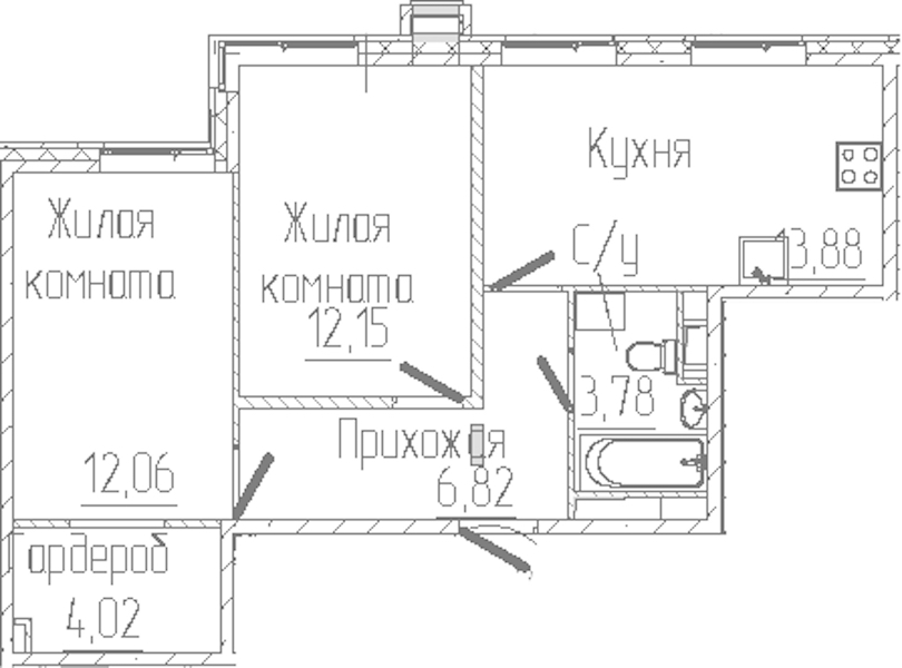2-комнатная квартира 52.71 м², 2/6 эт., ЖК «SERTOLOVO PARK»